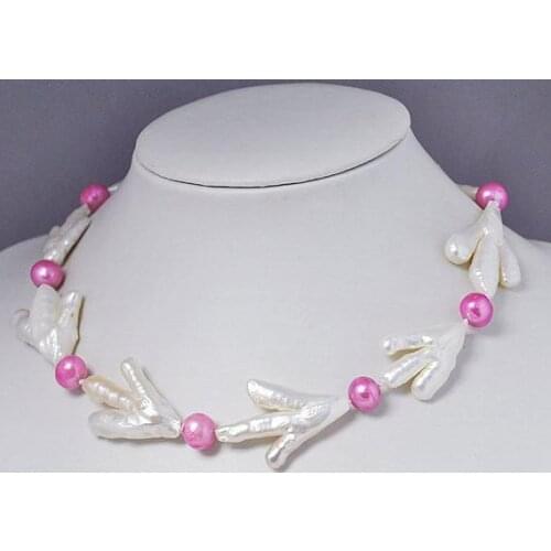Unique Pearls Jewellery Store Single Strand Chicken Feet White Keshi Pearl Baroque Pink Real Pearl Necklace Charming Women Gift