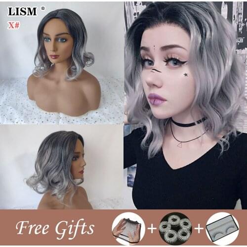 Women Short Wigs New American European Pixie Synthetic Hair Black Fake Gray Red Pink Blue Yellow Fashion Wavy Style Hairpieces
