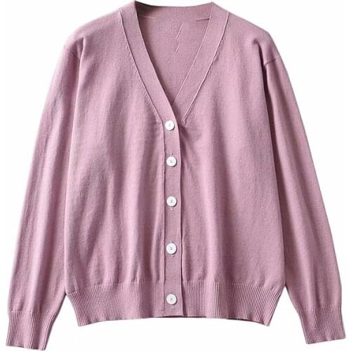 Autumn and winter new style street casual solid color knitted V-neck cardigan women, thin breasted knit sweater women