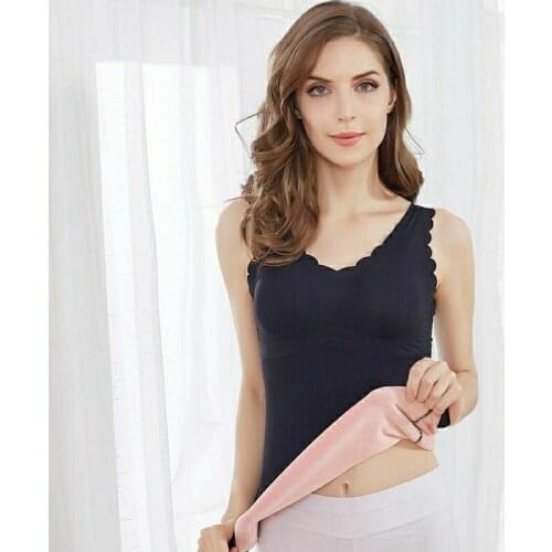 Women 2021 Autumn Winter New Thicken Warm Vest Tops Female Tight Underwear Tops Ladies Solid Color V-neck Slim Vest Tops D497