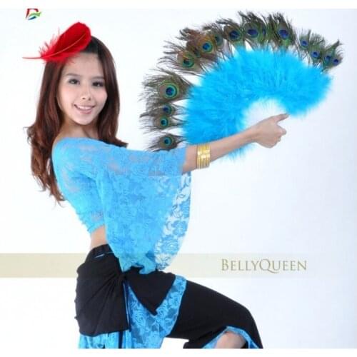 Elegant Colorful 21 Peacock Feather Fan High Grade Belly Dance Fan Beautiful Feather Fan Halloween Phantom Party Supplies