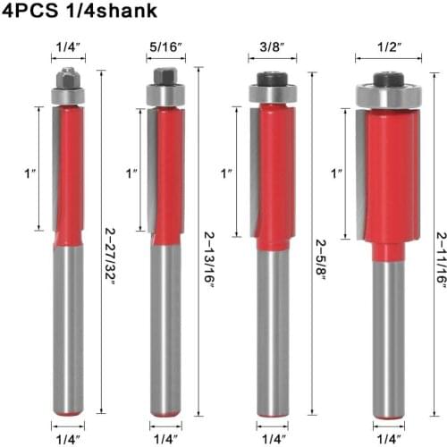 1/4 shank Flush Trim Bit Router End Bearing For CNC wood milling cutter hand tool