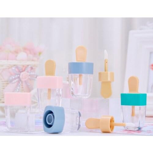 20pcs/lot Lip Gloss Tube Sweet Ice Cream Shape Empty Lip Balm Container With Pink Lid Rubber Inserts Lipstick Sample Bottle