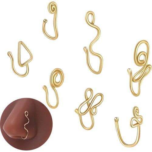 7pcs Nose Cuff Non Piercing for Women Girls Fake Nose Ring Set Retro Gold Color African Nose Cuff Adjustable