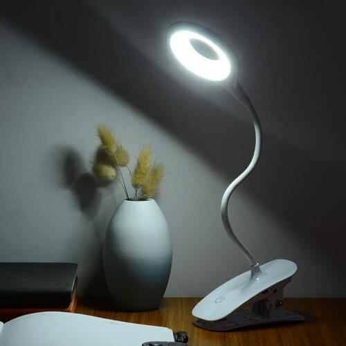ABS Flexible Clip On Reading LED Light 3 Brightness Levels USB Rechargeable Reading Desk Lamp For Bedroom Study Room
