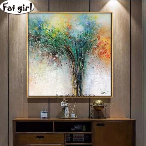 Abstract Art Tree Of Life Diy Cross Stitch Diamond Painting Embroidery Mosaic Square Round Drill Simple Living Room Wall Hanging