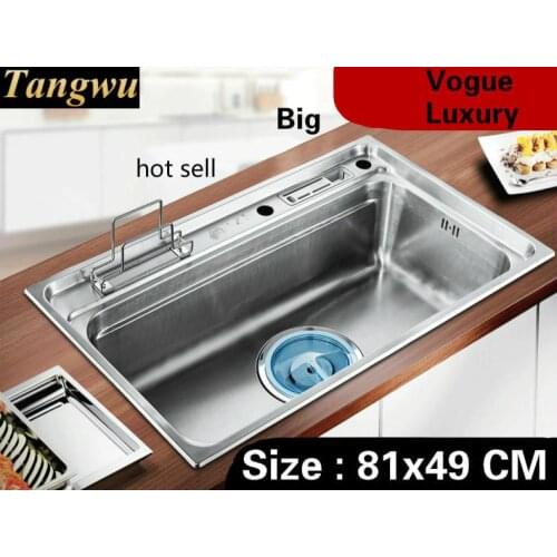 Free shipping Home big kitchen single trough sink high capacity wash vegetables luxury 304 stainless steel 81x49 CM