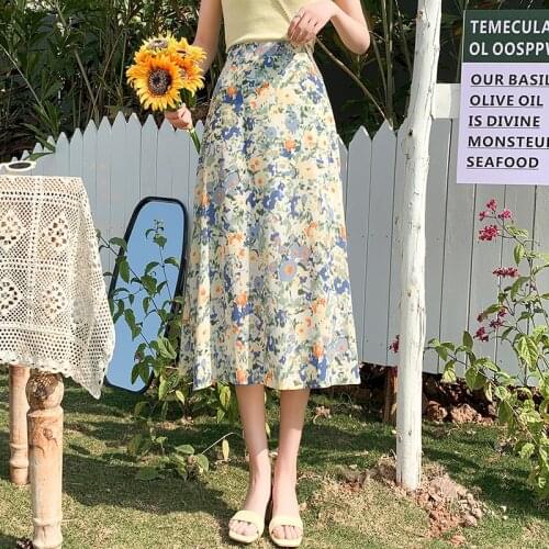 DUISNENA boho skirt chiffon floral print summer dress spring summer woman skirt mid-calf vestidos