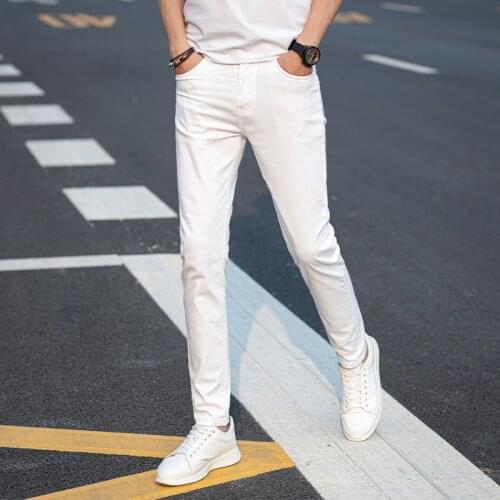 Pure cotton Men White Jeans Fashion Casual Classic Style Slim Fit Soft Trousers Male Brand Advanced Stretch Pants