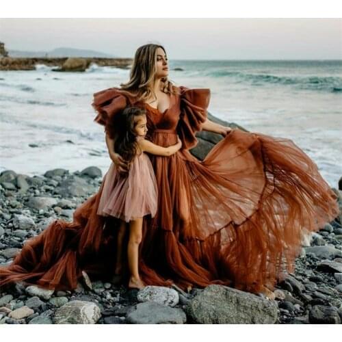 Elegant Beach Burgundy Maternity Dress A-line Long Tulle Baby-shower Robe Mesh Long Gowns Boho Women Dresses
