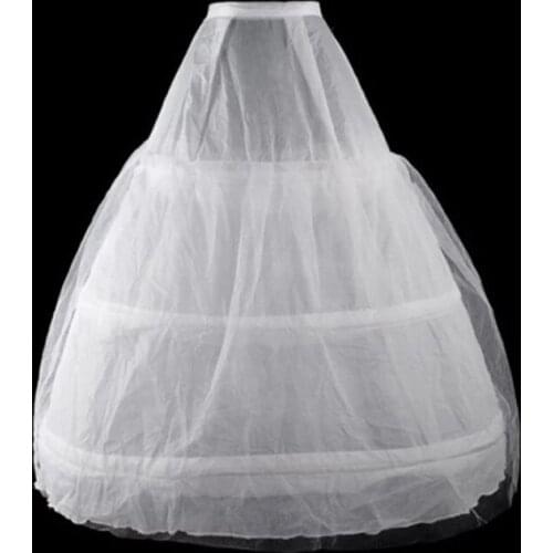Fantastic 2 Layers Mesh 3 Hoops White Wedding Gridal Gown Dress Petticoat Elastic Waistband Drawstring A-Line Underskirt