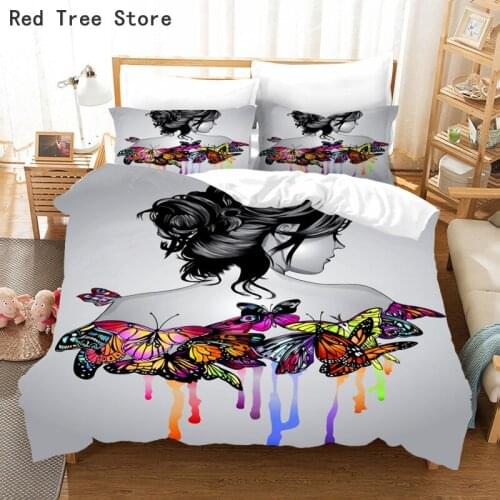 Colorful Butterfly and Beauty Bedding Set Fantasy Luxury Grey Duvet Cover Comforter Bed Linen Twin Queen King Single Size Gift