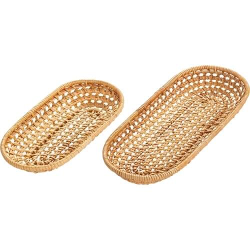 Breakfast Hand-Woven Bread Oval Basket Rattan Tray Basket Storage Bread Basket