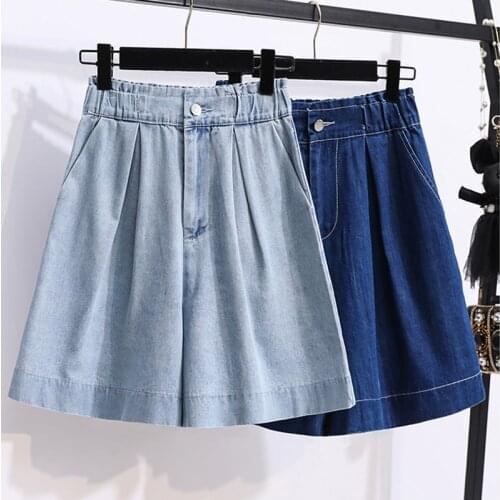 LJSXLS 2021 Summer Plus Size Clothes Vintage Loose High Waist Jean Shorts Women Wide Leg Casual Cotton Woman Denim Shorts Blue