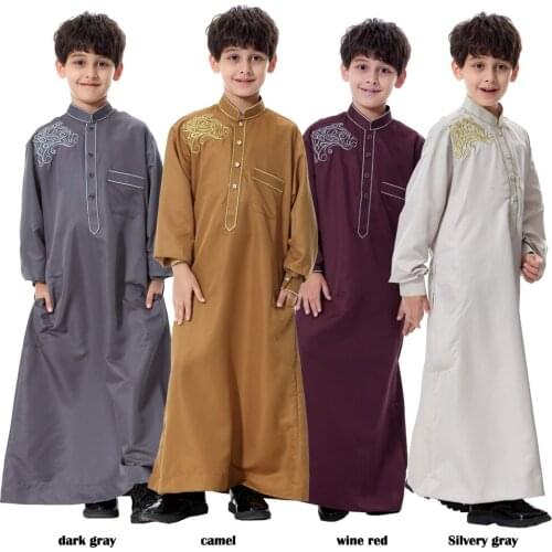 Muslim Children Clothing Mens Moslem Robe Loose Style Middle East Dubai Arab Islamic Embroidery Mens Abaya Jubba Thobe Jilbab