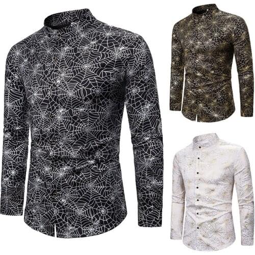 2020 mens fashion spider web metal pattern long sleeve shirt casual nightclub shirt harajuku shirt luxury dress shirt