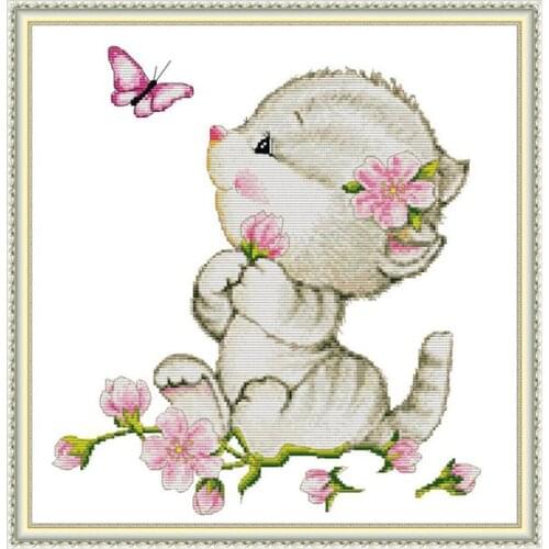 Rabbits and butterflie Cross Stitch Kits 11CT Printed Fabric 14CT Canvas Counted Chinese Cross-stitch DIY Embroidery Thread Sets
