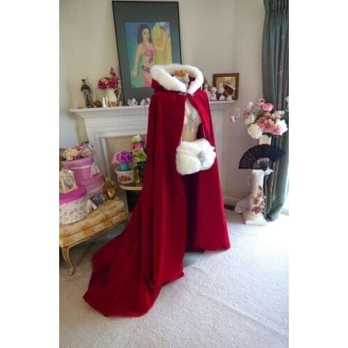 Faux Fur Hooded Cape Vintage Bridal Winter Warm Long Wedding Cloak Cape autumn.shawls fur coat dress for women