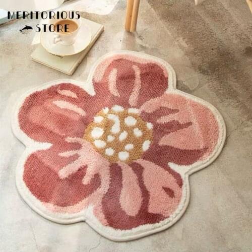Fluffy Faux Cute Flower Sun Home Floor Rugs Modern Living Room Sofa Chairs Area Mat Bedroom Bathroom Rectangle Carpets Anti-skid
