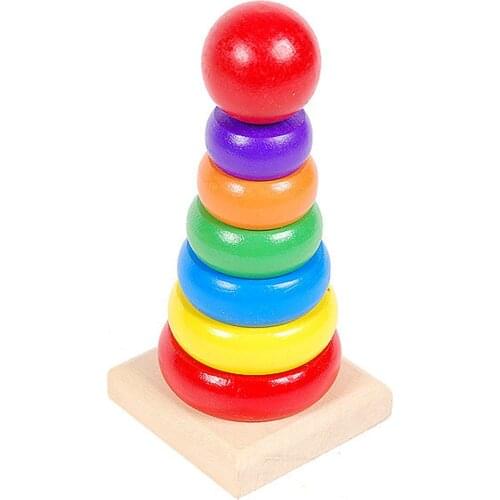 New Wooden Stackle Toy Rainbow Tower Kids Baby Toy Boy Girl Stacking Ring Tower Educational Toys Stack Up Blocks Kids Present