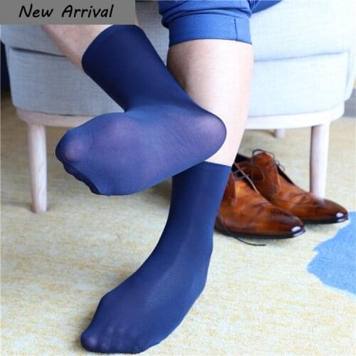 New Design Sexy Mens Socks Business Formal Cosplay Elastic Thin Sheer Stocking Sock for Men