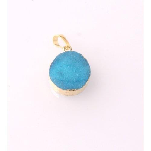 Wholesale 12pcs/lot Drzuy Trendy Small Golden Color Bezel Round Shape Rough Drusy Natural Stone Healing Pendants Free Shipping