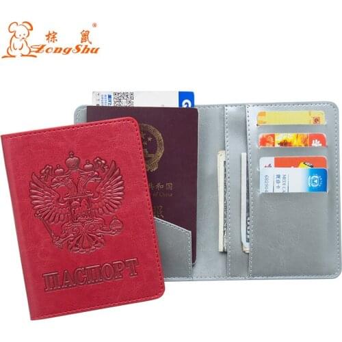 Russian oil Gray double-headed eagle convenient PU Leather passport holder Built in RFID Blocking Protect personal information