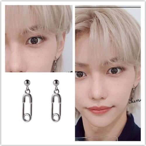 KPOP 1Pair Stray Kids Felix Stud Earrings Simple Silver Pin Earrings Mens earrings Fans Collection Gifts