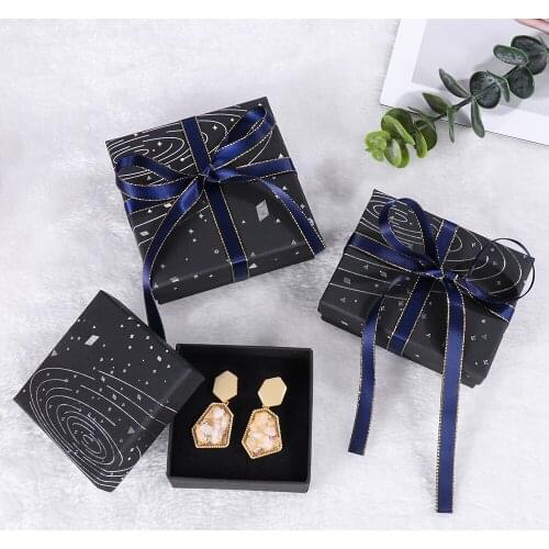 Black Cardboard Jewelry Box THANK YOU Gifts Packaging Necklaces Bracelets Earrings Rings Boxes Xmas Decor Home Party Supplies