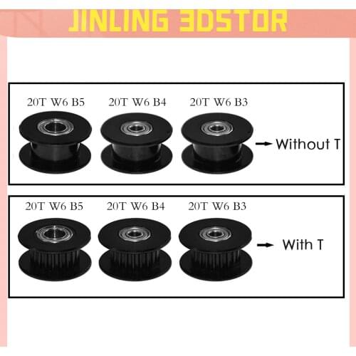 GT2 Idler Timing Pulley 20 Tooth Wheel Bore 3/5mm Aluminium Gear Teeth Width 6mm 3D Printers Parts For Reprap Part
