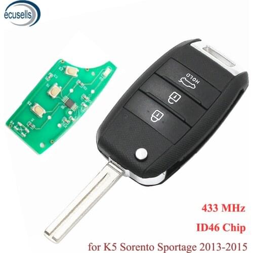 3 Button Folding Flip Smart Remote Key Control Fob 433MHz With ID46 Chip For Kia K5 Sorento Sportage 2013-2015