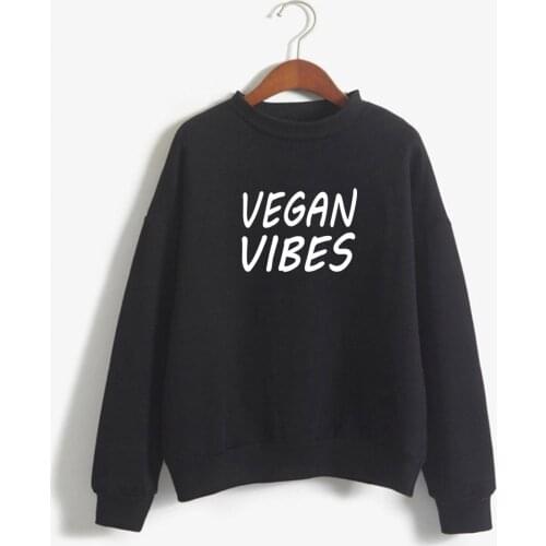 Harajuku VEGAN VIBES Print O-neck Sweatshirt for Women funny Casual hoodies Sleeve long Sleeve clothing KawaiiHarajuku VEGAN VIB