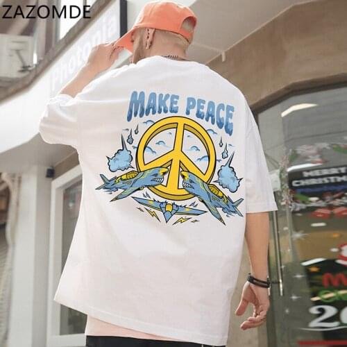 ZAZOMDE Chinese Style Streetwear Hip Hop Large Size Short Sleeve Casual Printing Tops Street Cool T Shirt Men Clothing