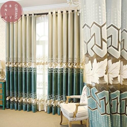 Villa American luxury atmosphere French green curtain living room bedroom neo classical flannel European curtain