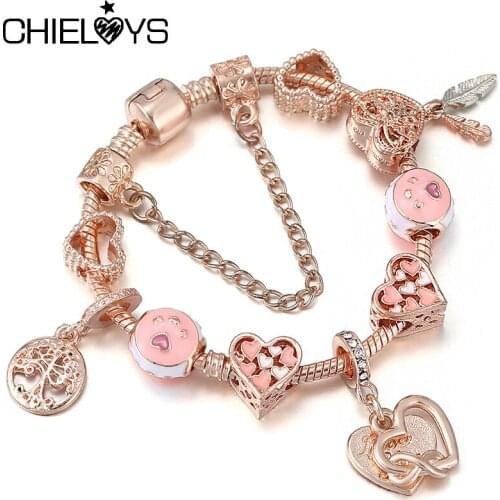 Vintage Rose Gold Gigantic Pendant Charm Bracelets With Enamel MOM Beads DIY Brand Bracelet For Mother Women Jewelry Gift