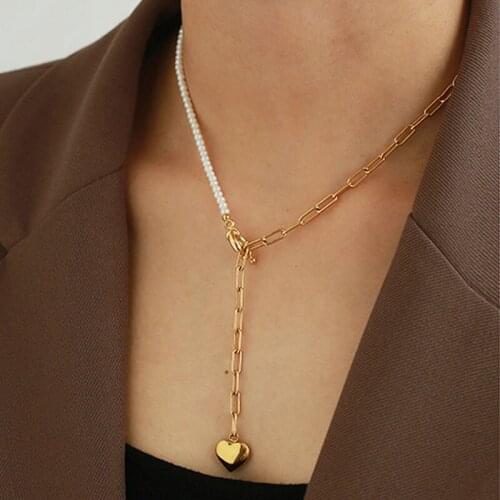 New Natural Pearl Necklace Gold Heart Pendant Beads Jewelry Gift Vintage Trend 2021 Fashion Trend Accessories Womens Neck Chain