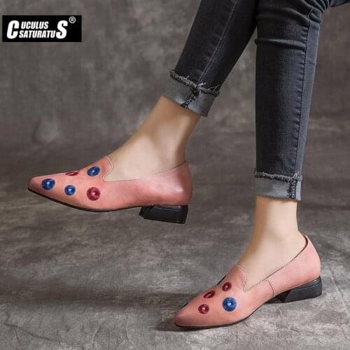 Women Genuine Leather shoes Low heel womens shoes Flat womens shoes Female Pointed Toe Shoes Comfortable Flats Loafers Shoes