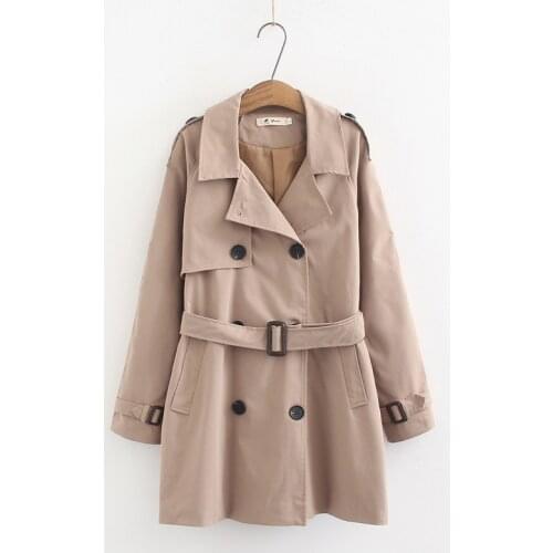 Plus Size XL-4XL Womens Black Trench Coats Long Sleeved Autumn Winter Officewear Trench Windbreak Outwear