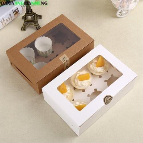 10pcs/pack: 24x16x7.5cm white kraft paper 6pcs cupcake box DIY party gift box PVC window candy box Baking packaging boxes