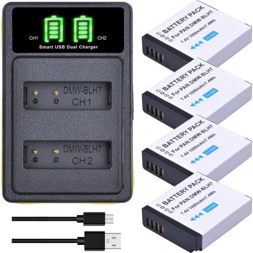 2Pc 1000mAh DMW-BLH7 BLH7 DMW-BLH7 DMW-BLH7E Battery and Charger for Panasonic Lumix DMC-GM5 DMC-GF7 DMC-GF8 GF9 LX10 LX15