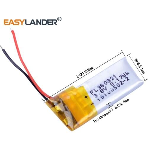 3.6x08x21mm 3.7V 45mAh Rechargeable li Polymer Li-ion Battery For MI bracelet bluetooth headset mp3 speaker mouse 360821