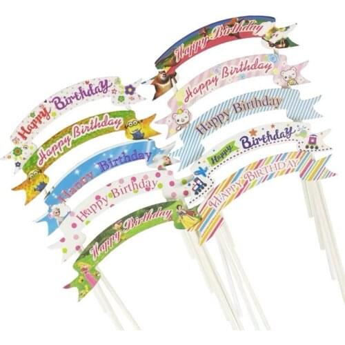 5pcs/Banner Cupcake Toppers Cake Flag Birthday Party Decorations Kids Cake Topper Happy Birthday Cupcake Toppers Party Supplies