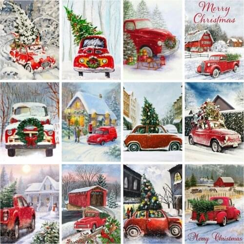 Huacan 5d Diamond Painting Car Mosaic Christmas Tree Home Decor Embroidery Cross Stitch Winter Scenery Diamond Art