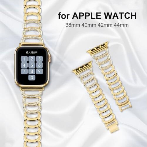 Gold Metal Correa for Apple Watch Band Bling Women Rhinestone Stainless Steel Watchband Iwatch Series 6/5/4/3/2/1/SE Bracelet
