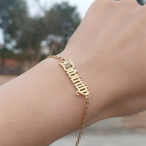 Custom Name Bracelet Personalized Old English Name Bracelets For Women Men Gothic Jewelry Stainless Steel Bransoletki Damskie