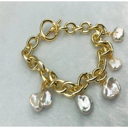 Jewelry Hand woven Lucky 14k Gold injection 100% Natural Baroque freshwater Pearl bracelet for women