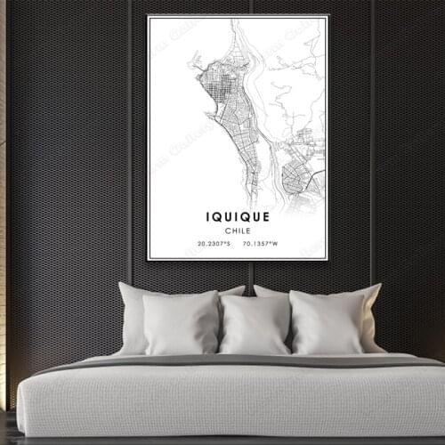 Black and White Chile City Map The Iquique City Map Poster HD Print Wall Art Canvas Nordic Landspace Painting for Home Decor