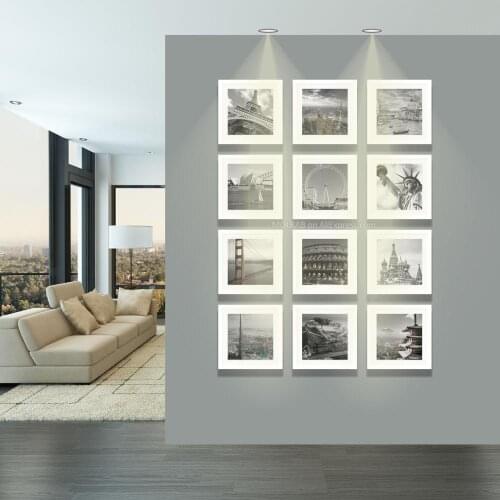 MOLBAB Wood Square Photo Frame Wall 12PCS Set Modern White Wooden Picture Frames Art Corridor fotolijst Home Decor cadre 30x30cm