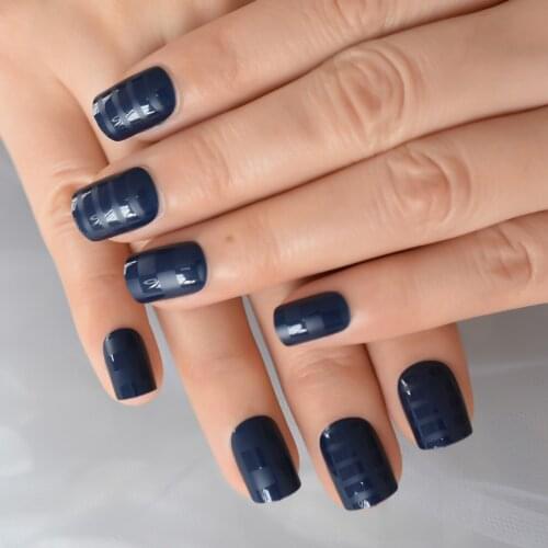 Line Feeling Dark Color Design Simple Design Gel X Nails Art Press On Nail Square Tips Wholesale Full Cover Fingernails Grid Fel