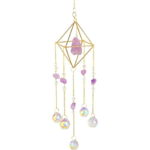 Crystal Light Catching Jewelry Wind Chime Diamond AB Color Lighting Ball Bead Crystal Metal Frame Natural Stone Colored Bead Pen